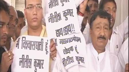 RJD MLAs protest against Nitish Kumar outside Bihar assembly