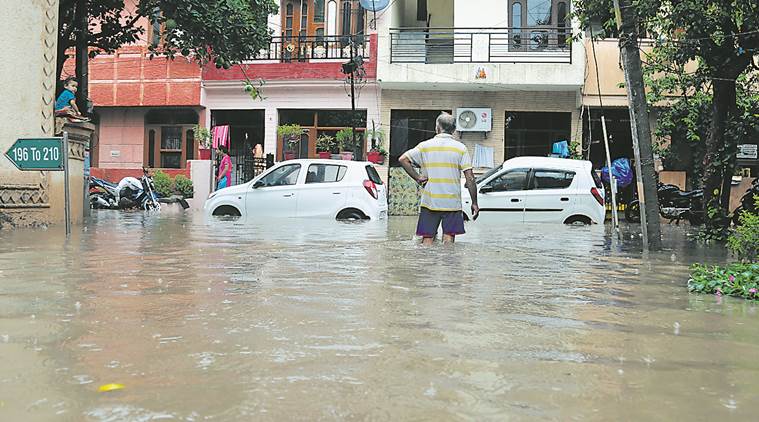 panchkula waterlogging, panchkula water logged, HUDA colony waterlogging
