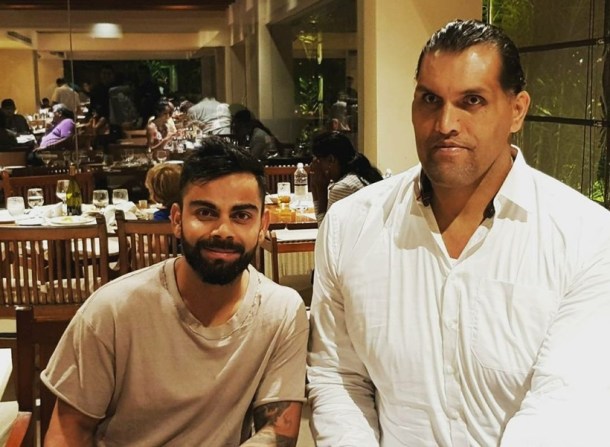 Virat Kohli, the great khali, khali, kohli, umesh yadav, shikhar dhawan, dhawan, cricket, wwe, sprots, indian express