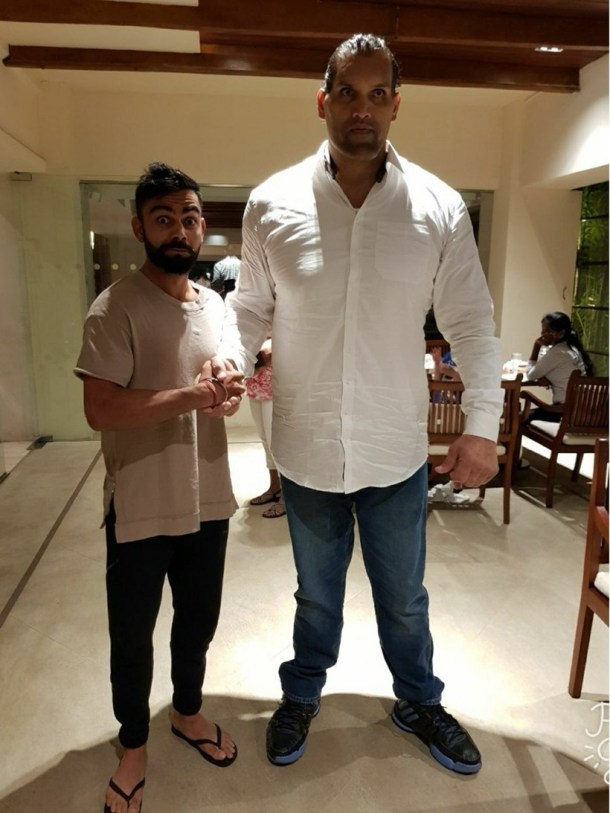 Virat Kohli, the great khali, khali, kohli, umesh yadav, shikhar dhawan, dhawan, cricket, wwe, sprots, indian express