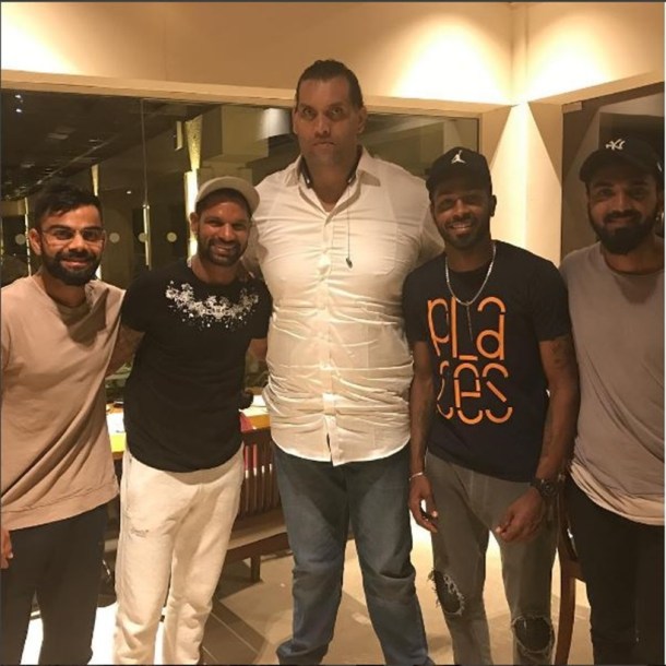 Virat Kohli, the great khali, khali, kohli, umesh yadav, shikhar dhawan, dhawan, cricket, wwe, sprots, indian express