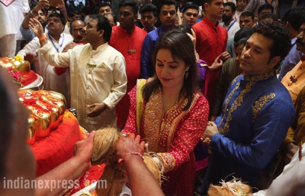 lalbaughcha raja, ganpati, sachin tendulkar, tendulkar, tendulkar ganpati, ganesh chaturthi, indian express