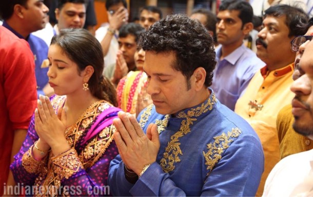 lalbaughcha raja, ganpati, sachin tendulkar, tendulkar, tendulkar ganpati, ganesh chaturthi, indian express