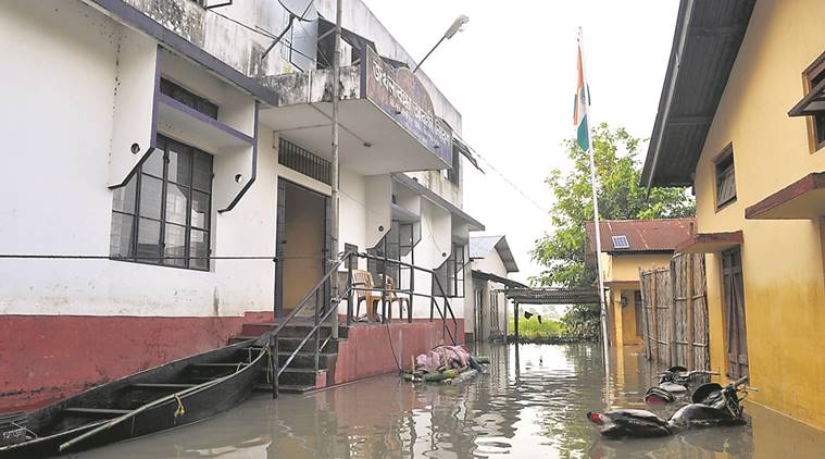 assam flood, independence day, assam independence day, assam flood relief, assam flood camps, indian express news, india news