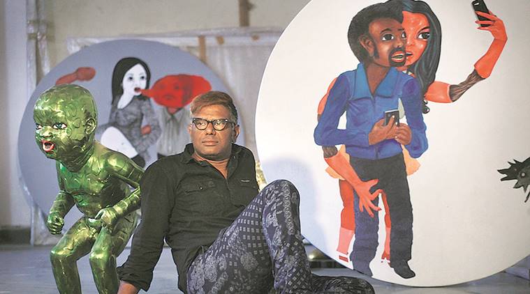 chintan upadhyay, tihar jail kala utsav, tihar inmate artwork display, lalit kala academy delhi, paintings by prisoners, indian express