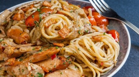 In the mood for some Italian? Try out this Creamy Spaghetti Chicken Charcuterie recipe