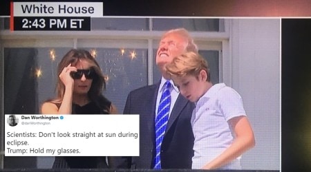 Donald Trump looking at total solar eclipse WITHOUT glasses has got the Internet trolling