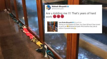Mumbai Rains: Lara Dutta uses Mahesh Bhupathi’s towels to block rainwater; HE hates it, tweeple love it!