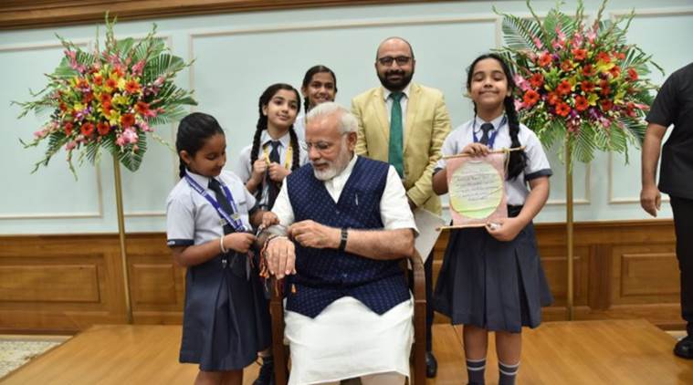 narendra modi, rakshabandhan, rakshabandhan celebration. raakhi, modi raakhi, modi rakshabandhan, indian express news, india news