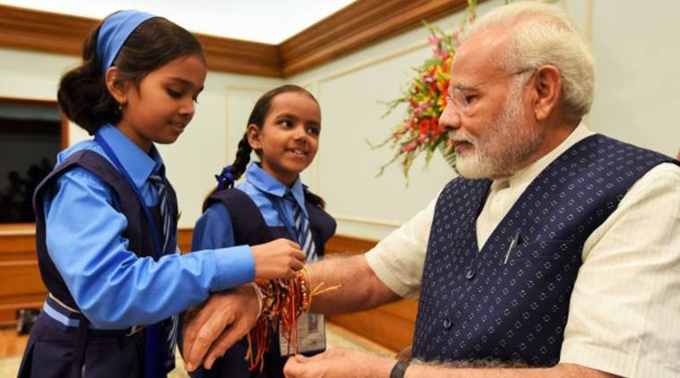 narendra modi, rakshabandhan, rakshabandhan celebration. raakhi, modi raakhi, modi rakshabandhan, indian express news, india news