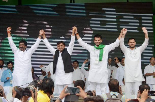 RJD Rally Patna photos, RJD rally, RJD Patna rally, rjd rally, patna rally, anti bjp rally, lalu yadav, lalu prasad yadav, mamata banerjee, jdu, congress, bjp, sp, akhilesh yadav, ghulam nabi azad, india news, indian express news