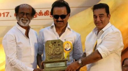 Image result for Rajinikanth, Kamal Hassan attended DMK party event