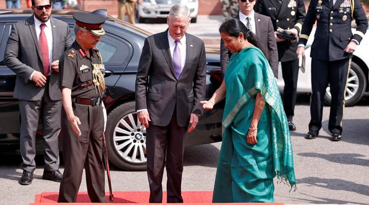 jim mattis, us defence secretary, jim mattis in india, Mattis India visit, defence minister, nirmala sitharaman, india us ties, indian express, F16 fighters, maritime exercise, India News, Indian Express