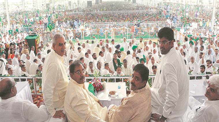 2019 Assembly polls, 2019 Haryana Assembly polls, Haryana assembly polls, INLD, INLD Bhiwani rally, INLD on farmers, INLD targets farmer votes, Ajay Singh Chautala, Ajay Singh Chautala parole, Abhay Singh Chautala, INLD president Ashok Arora, indian express news 
