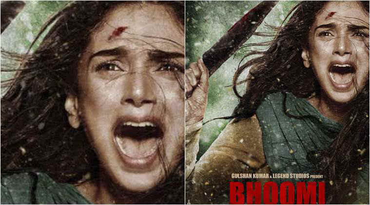 bhoomi new poster, aditi rao hydari, sanjay dutt, omung kumar, aditi rao hydari bhoomi