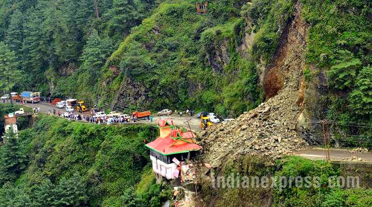 shimla landslide, landslide in shimla, himachal pradesh, chandigarh shimla highway, dhalli tunnel, himachal landslide, indian express