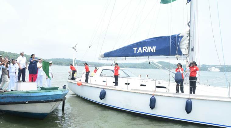 Nirmala Sitharaman, navy women crew, Navika Sagar Parikrama, Navika Sagar Parikrama all-women crew, Defence Minister, Panaji, india news, indian express news