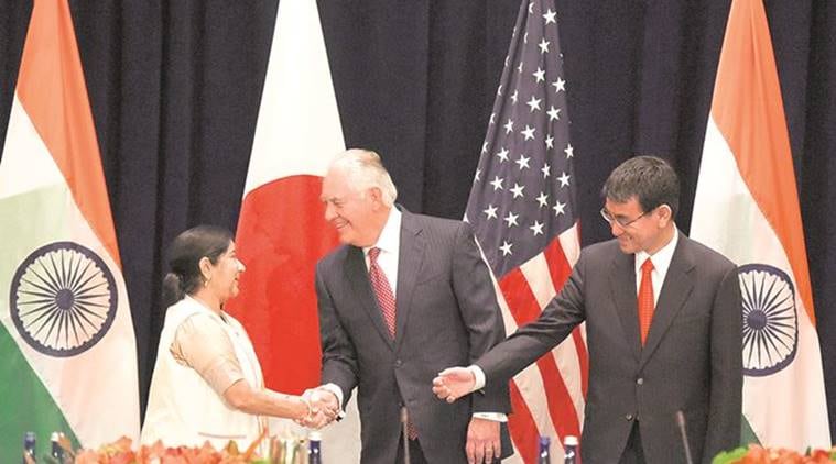 India, Japan, US, MEA, Sushma Swaraj, Territorial Integrity, Freedom Of Navigation, India News, Indian Express, Indian Express News