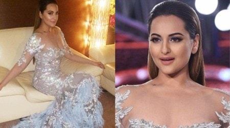 Sonakshi Sinha looks dreamy and sensuous in this naked dress by Shane and Falguni Peacock