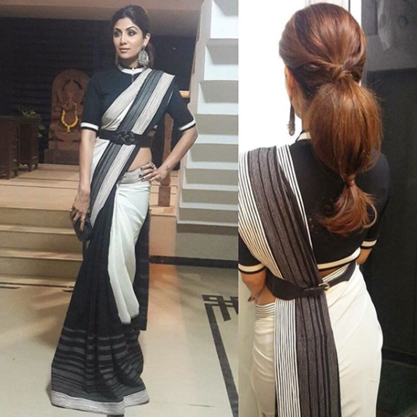 Shilpa Shetty, Shilpa Shetty latest photos, Shilpa Shetty saris, Shilpa Shetty sari with belt, Shilpa Shetty fusion fashion, Shilpa Shetty fashion, Shilpa Shetty latest style, indian express, indian express news