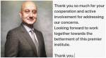 Anupam Kher thanks FTII students for their faith