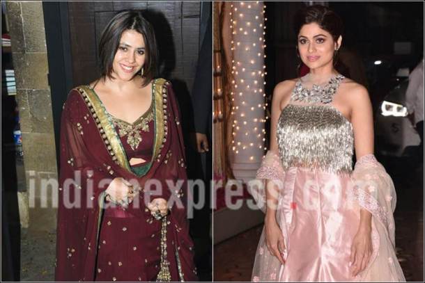 ekta kapoor, shamita shetty images, aamir khan diwali party photos, ekta kapoor aamir khan, shamita shetty aamir diwali photos