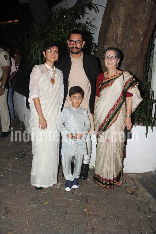 aamir khan diwali party, aamir khan diwali party images, aamir khan family photo, aamir khan son, aamir kiran azad rao, aamir khan kiran rao images