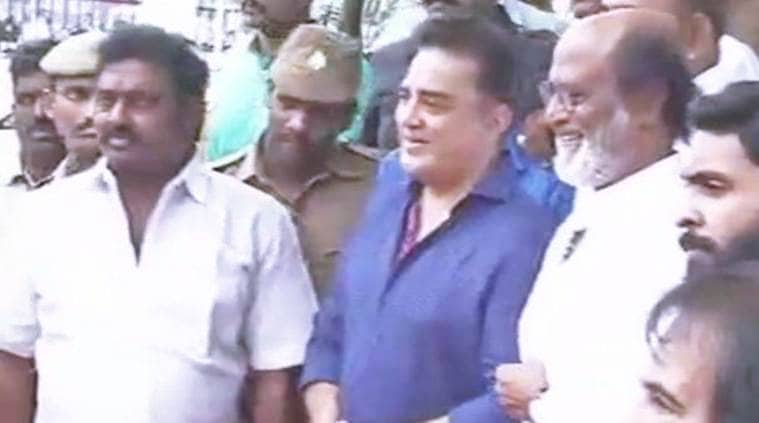 Rajinikanth, Kamal Haasan, O Panneerselvam, E Palaniswami, Sivaji ganesan memorial, Rajinikanth politics, Kamal Haasan politics, indian express news