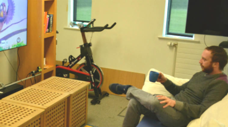 Remote control, Matchpoint technology, Lancaster University, gesture control technology, rotational movement, channel selection sliders, volume adjustment sliders, multiple pointers, interactive whiteboards, spatial coupling, stationary object control, Matchpoint accessibility tool 
