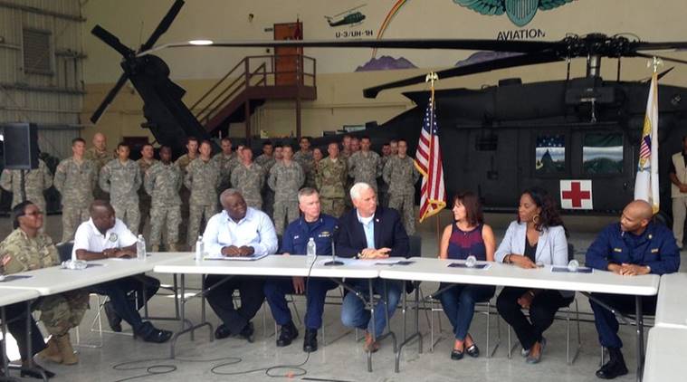 mike pence puerto rico, mike pence visits puerto rico, mike pence hurricane maria stricken, hurricane maria mike pence, indian express news