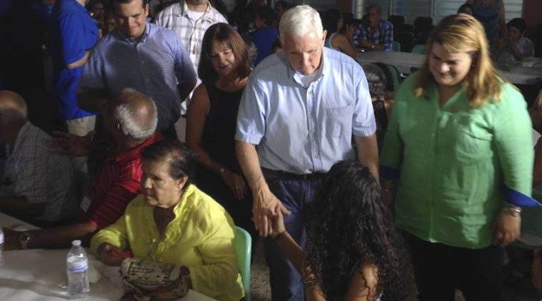 mike pence puerto rico, mike pence visits puerto rico, mike pence hurricane maria stricken, hurricane maria mike pence, indian express news