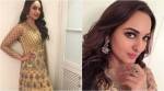 Sonakshi Sinha enchants us in a pastel yellow Falguni and Shane Peacock anarkali suit