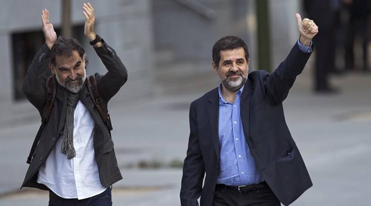Jordi Sanchez, Jordi Cuixart, Catalonia independence movement, Catalonia freedom movement, Catalonia freedom struggle, Catalonia, Barcelona, Spain, World news, Indian express news