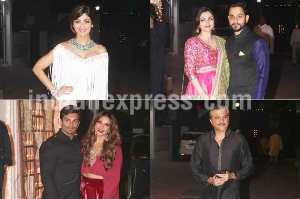 shilpa shetty, shilpa shetty images, soha ali khan, kunal kemmu, bipasha basu, karan singh grover, anil kapoor, bollywood diwali, diwali party