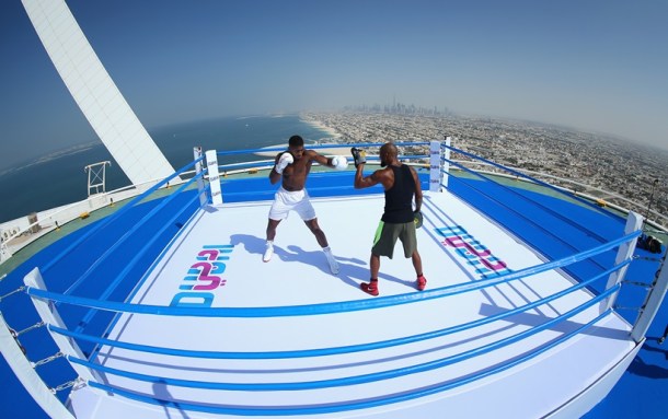 Breathtaking pictures of Anthony Joshua training on top of Burj Al Arab
