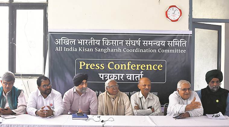 trade union, farmer groups, aikscc, protest, indian express