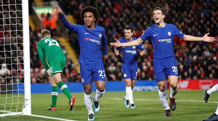 Willian earns Chelsea 1-1 draw against Liverpool at Anfield