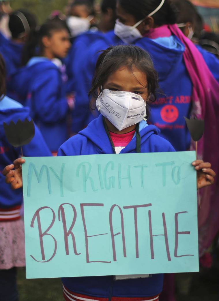 Delhi pollution, kid wearing mask, delhi smog