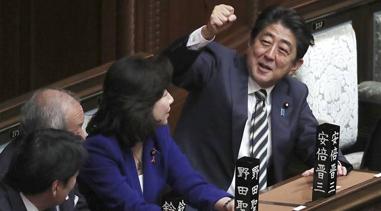 japan, shinzo abe, japan parliament, japan pm, abe re elected, indian express, japan news