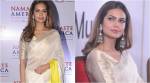 Esha Gupta gives us ethnic inspiration in an elegant colour block sari; see pics