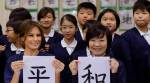 US first lady Melania Trump learns calligraphy at Japanese primary school