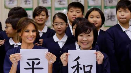 US first lady Melania Trump learns calligraphy at Japanese primary school