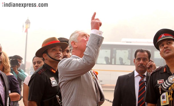 Prince Charles, Prince Charles pictures, prince charles india visit, prince charles delhi visit, delhi smog greets prince charles, indian express photos