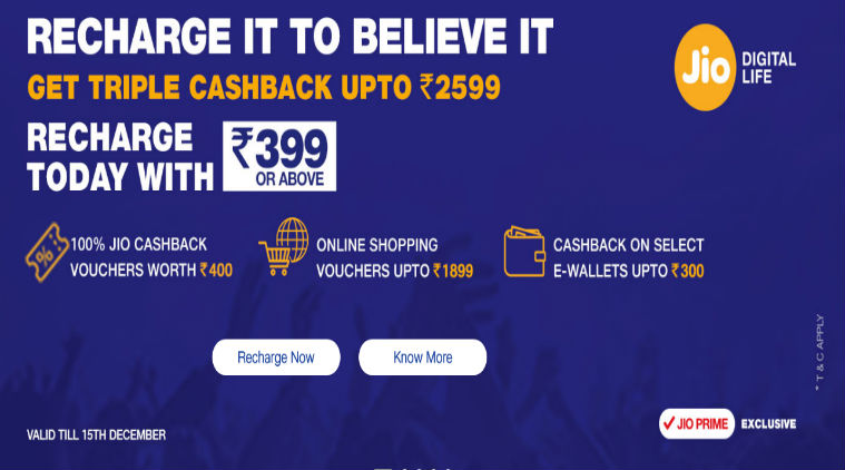 Reliance Jio triple cashback offer expanded till Dec 15