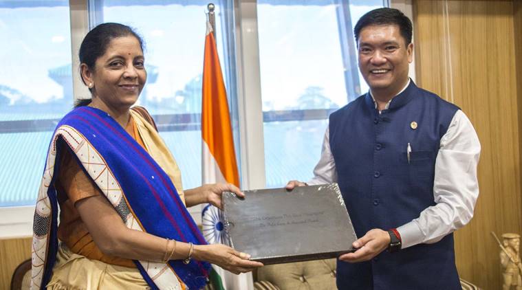Nirmala Sitharaman arunachal visit, arunachal pradesh railways, arunachal pradesh railway network project, arunachal pradesh funds, Nirmala Sitharaman on Arunachal Pradesh development, sanik school in arunachal pradesh, Pema Khandu, indian express news