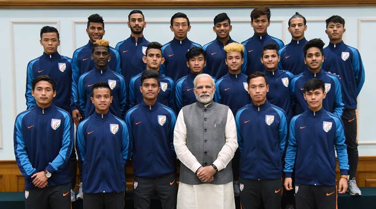 Image result for Modi with indian u-17 team