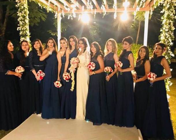 aashka goradia bridesmaids at her white wedding