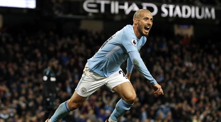 David Silva celebrates a goal against West Ham United