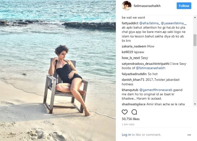 Fatima Sana Shaikh was trolled for posing in swimwear.