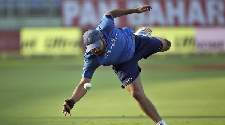 Rohit Sharma fields during practice ahead of ODI against Sri Lanka in Visakhapatnam